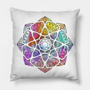 Rainbow Prismatic Crystal Mandala - Black Outline Pillow