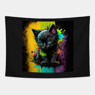 Cosmic Cat Splatter Paint Tapestry