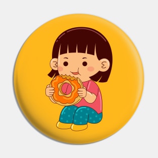 girl kids eating donut Pin