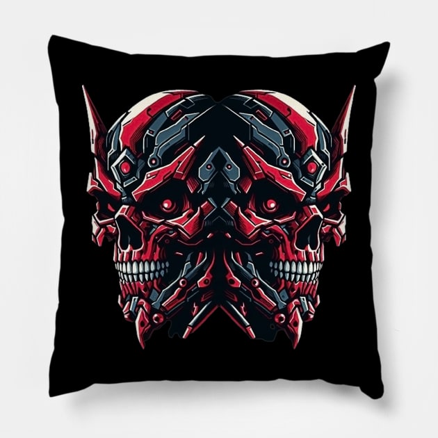 double skull face mecha style Pillow by Danwpap2