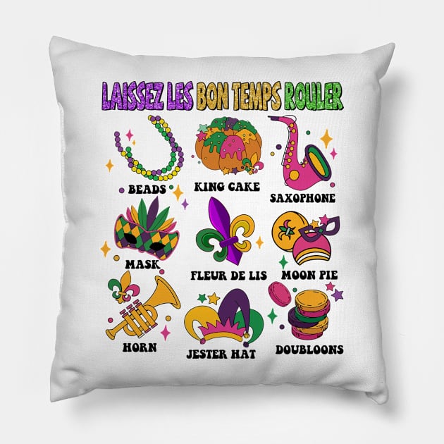 Laissez Les Bon Temps Rouler Faux Embroidery Sequins, Mardi Gras Faux Sequin Fleur De Lis Pillow by artbyhintze