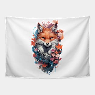 fox artwork with sakura flower Tapestry