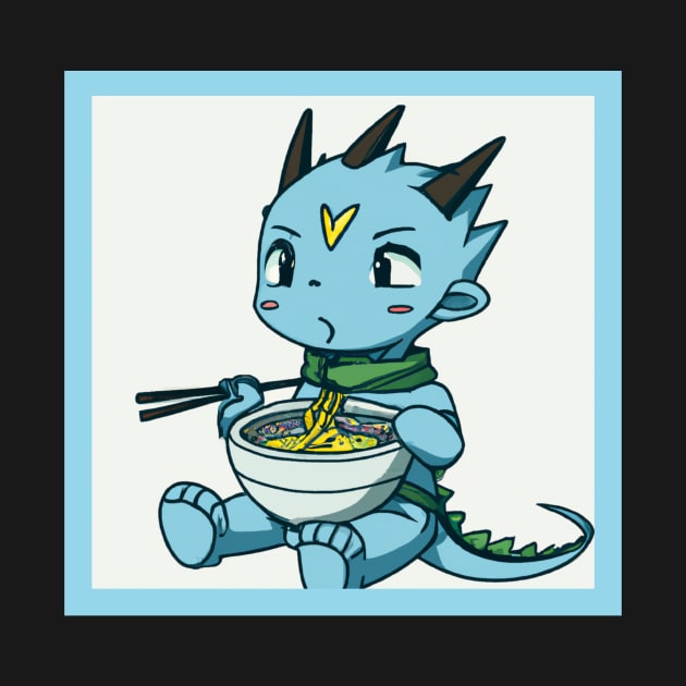 Baby dragon eating ramen anime drawing by DadOfMo Designs