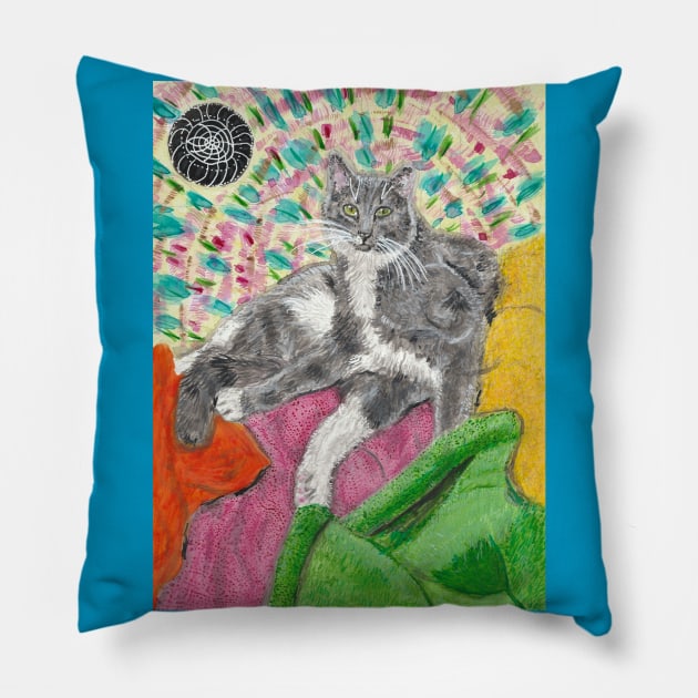 grey and white cat Pillow by SamsArtworks