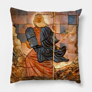 MOSES Carrying The Ten Commandments Tablets Down Mount Sinai Print Pillow