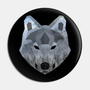 Gray Wolf Low Poly Double Exposure Art Pin