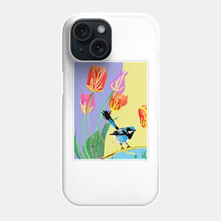 Abstract Blue Wren and Tulips Painting - on Harlequin Phone Case