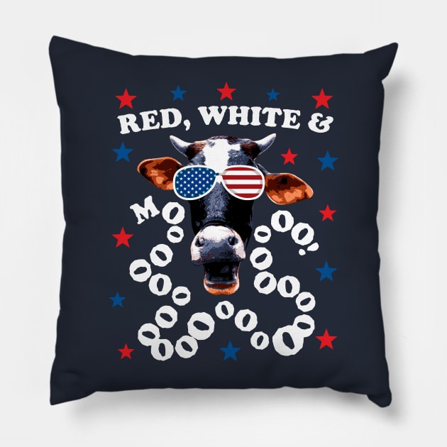 Red White And Moo Cow Funny 4th July Patriotic 2021 Pillow by BraaiNinja