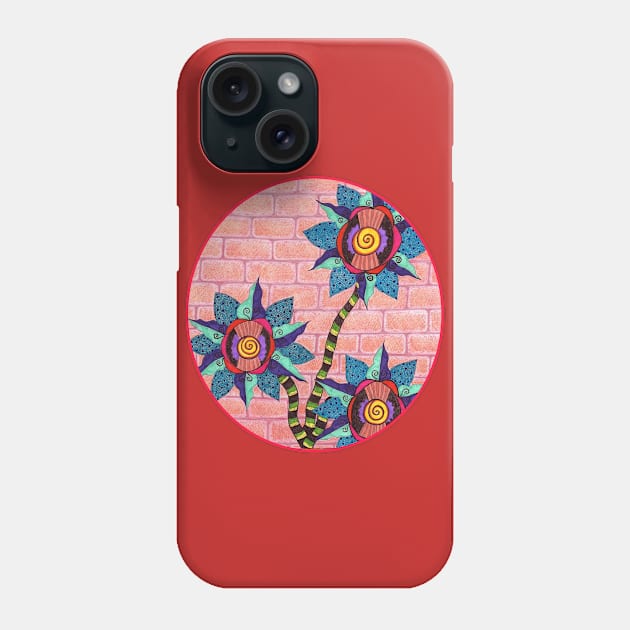 Brick Wall Flower Pot in Color Phone Case by okhismakingart_