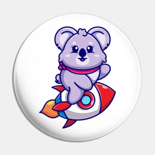 Cute koala riding rocket cartoon Pin