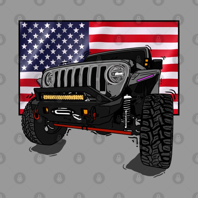 Jeep with American Flag - Grey Essential by 4x4 Sketch