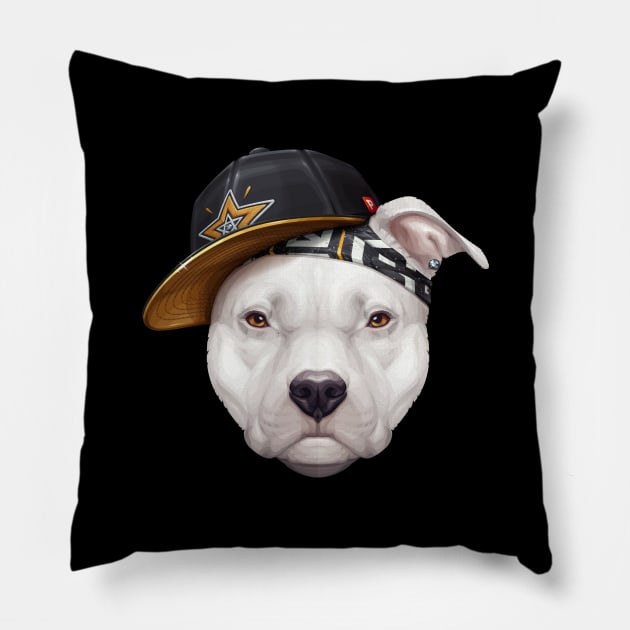 White Pit Bull Terrier Hip-Hop Super Star Pillow by stonemask