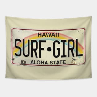 Vintage Hawaii License Plate SURF GIRL Tapestry