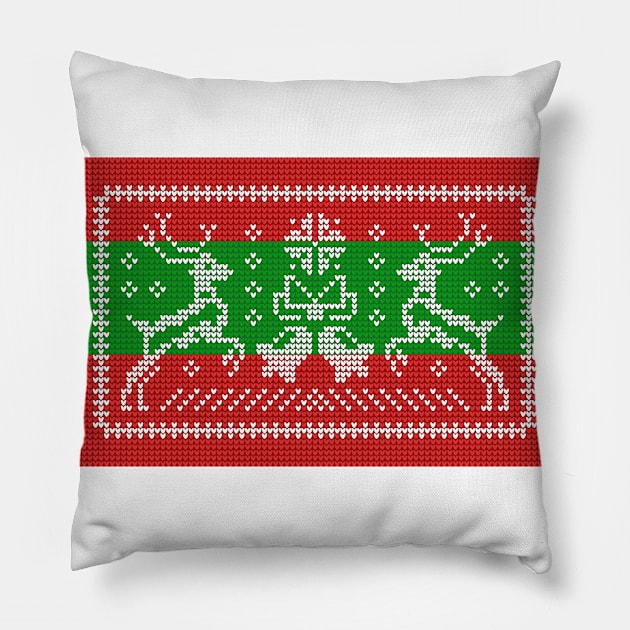 Ugly sweater pattern jingle bells and Christmas reindeers red green Pillow by Cute-Design