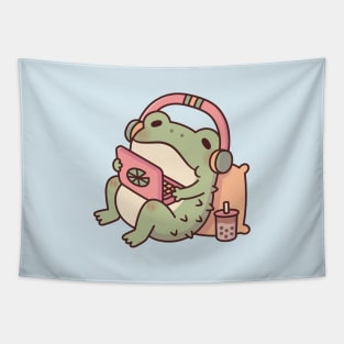 Cute Toad Chilling With Laptop and Boba Tea Tapestry