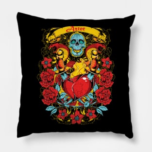 Zombie Aztec Skull and Roses Pillow