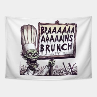 Chef zombie and mob - Braaains Brunch Tapestry