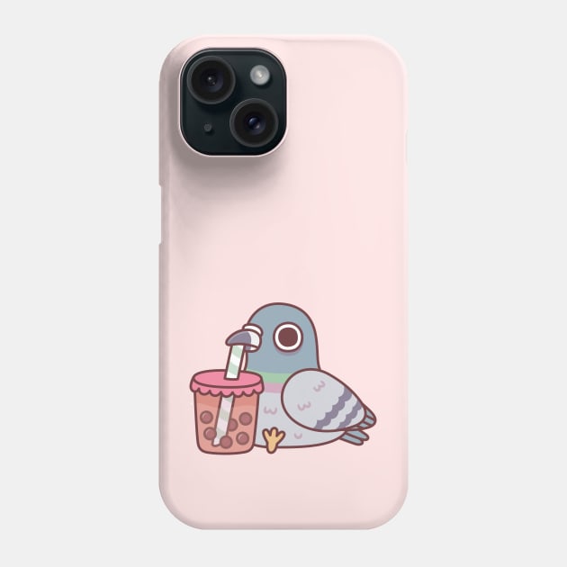 Cute Pigeon Drinking Bubble Tea Phone Case by rustydoodle