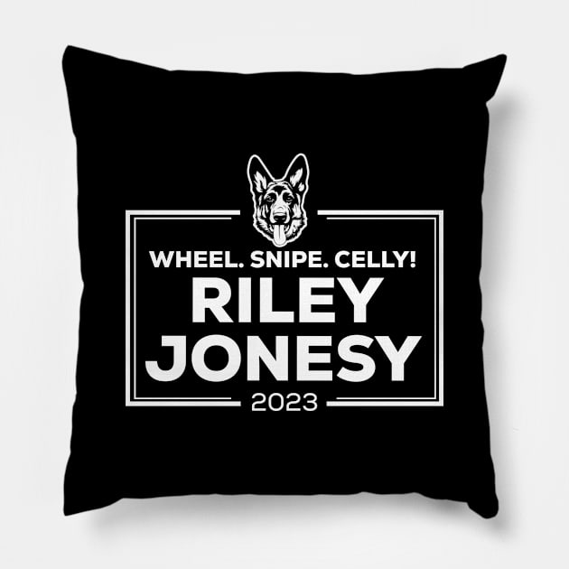 Prime Minister Riley Jonesy 2023 wheel snipe celly - white Pillow by PincGeneral