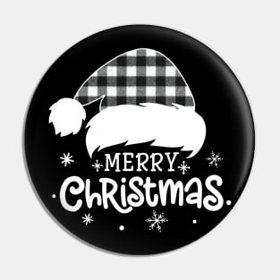 Merry Christmas Buffalo White Plaid Santa Hat Xmas Holiday Pin