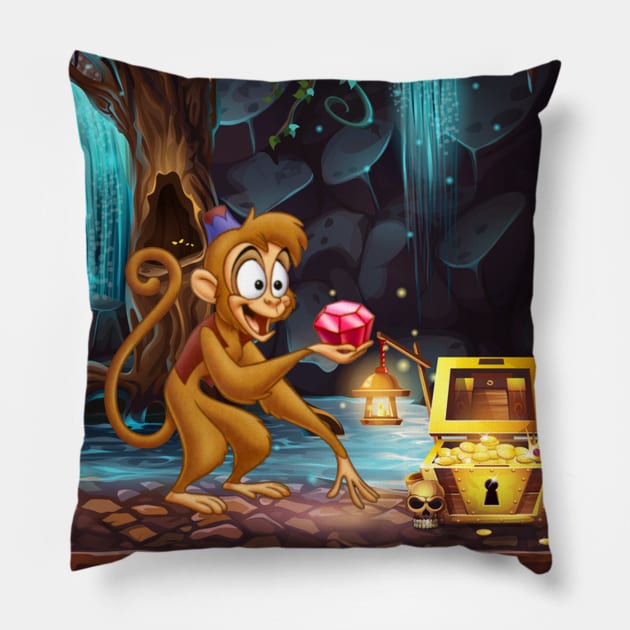 Abu Monkey Aladdin T-Shirt Genie lamp Gift Pillow by MIRgallery