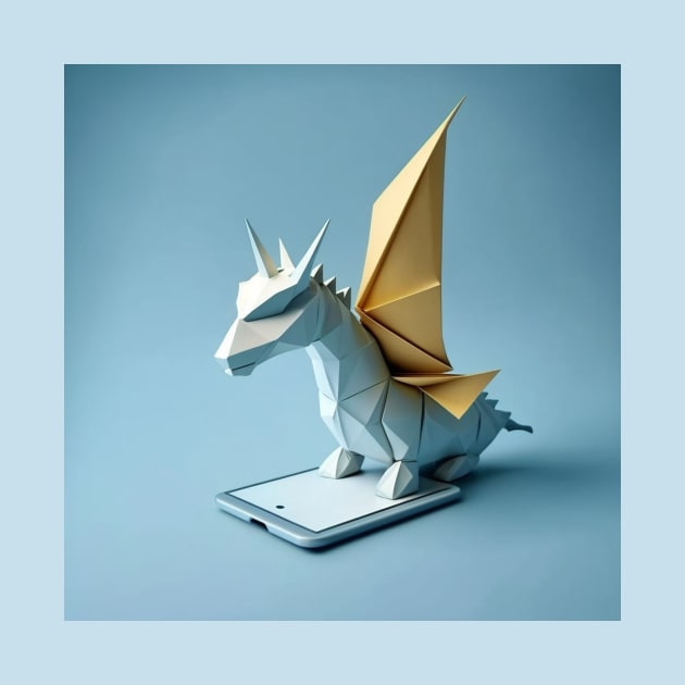 Nordic origami dragon sitting on the phone by presstex.ua@gmail.com