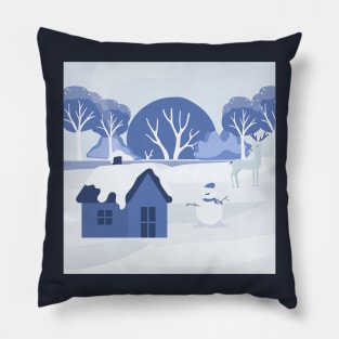 Snowy day in a small town Pillow