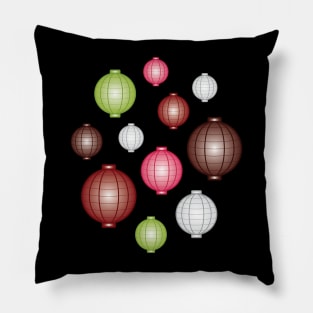 Lanterns | Mid Autumn Festival | Maroon Pink Green | Black Pillow