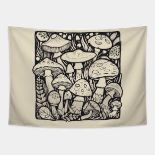 Mushroom Doodle Art Tapestry