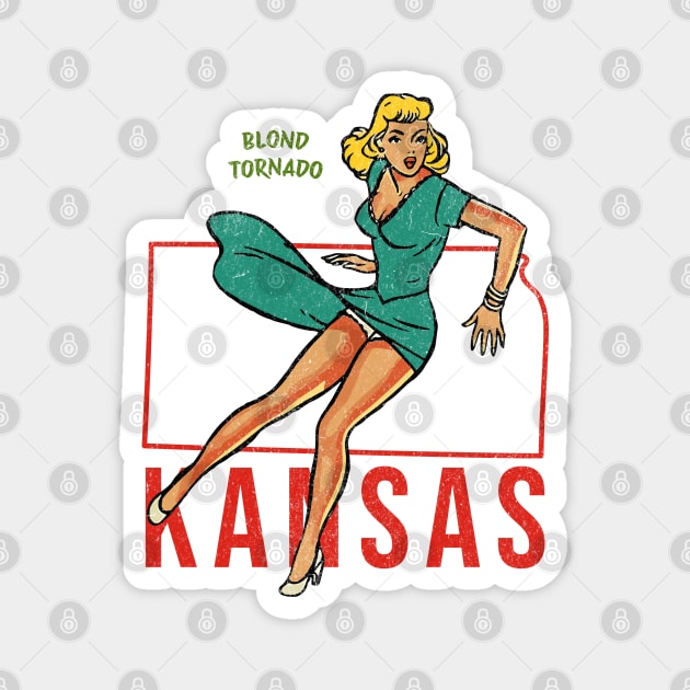 Retro Kansas Fifties Pin Up Girl Blond Tornado Vintage KS Magnet by Yesteeyear