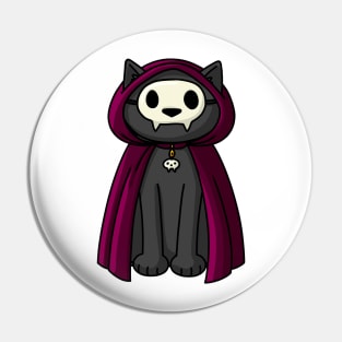 Black cat in robe and skull mask Pin