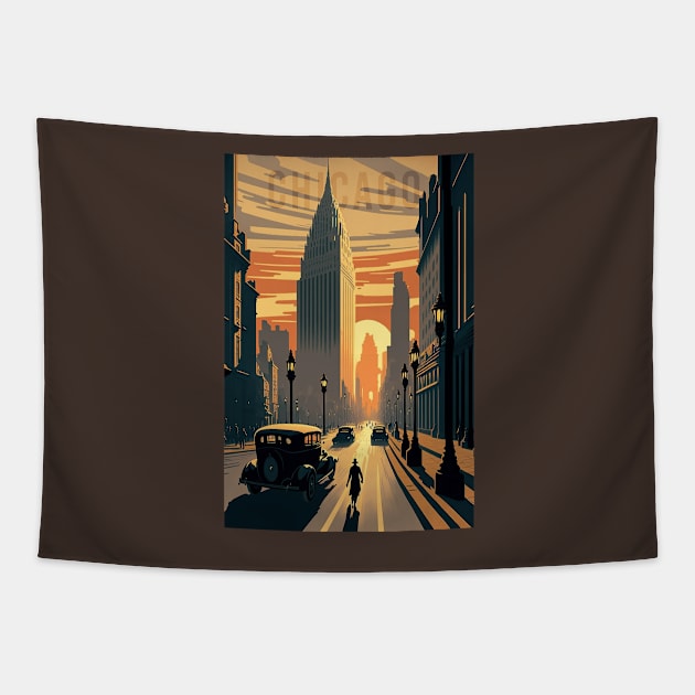 1930s Chicago Sunset Tapestry by Abili-Tees