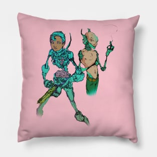 two cyber exo robot detectives with a Thorn and a cigarette in an epic rack Pillow