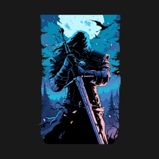 Lone Monster Hunter by a Moonlit Night - Witcher T-Shirt