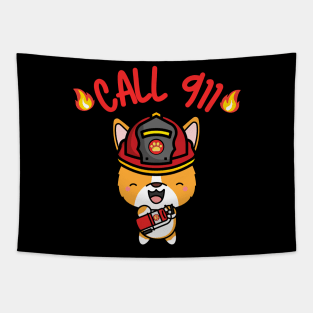 Firefighter Corgi Tapestry