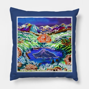 Trippy Mountains and Roses Pillow