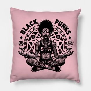 Empower Your Style with Black Punks Tattooed Afro Punk Woman Meditating Tee Pillow