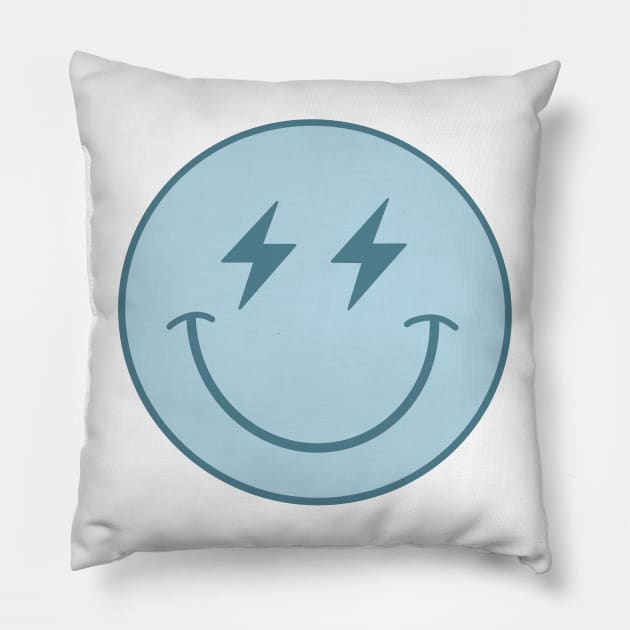 Blue lightning bolt smiley face Pillow by trippyzipp