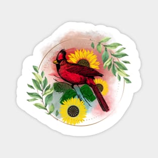 Sunflowers Cardinal Birds Magnet