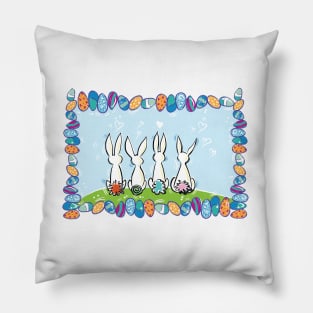 Four Bunnies sitting in a frame of Easter eggs Pillow