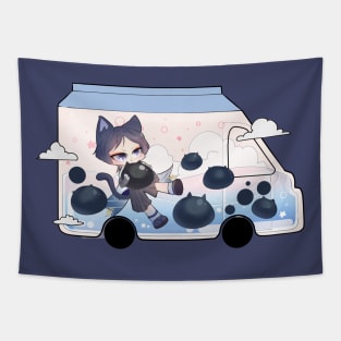 Genshin Impact Wanderer Scaramouche Cat Boba Bubble Tea Anime Kawaii Neko Tapestry