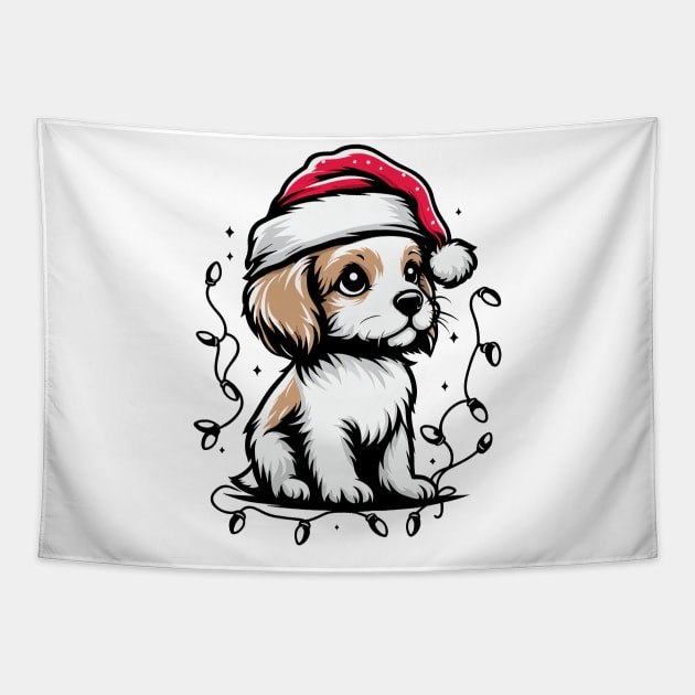 Adorable Dog Christmas Lights Santa Hat Tapestry by Francois Ringuette