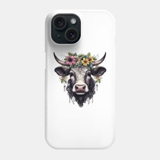 Black Cow with Flowers #5 Phone Case