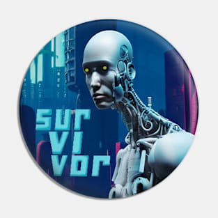 Cyborg Survivor Humanoid Robot in Nuclear City Destruction Pin
