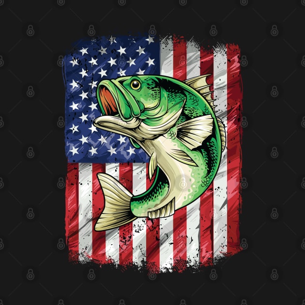 Bass Fishing American USA Flag Fisherman by Pennelli Studio