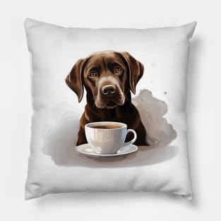 Labrador Retriever Drinking Coffee Pillow