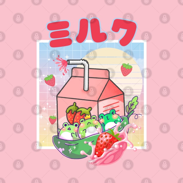 Kawaii Vaporwave Frogs Strawberry Milk Cottagecore by Sugoi Otaku Gifts