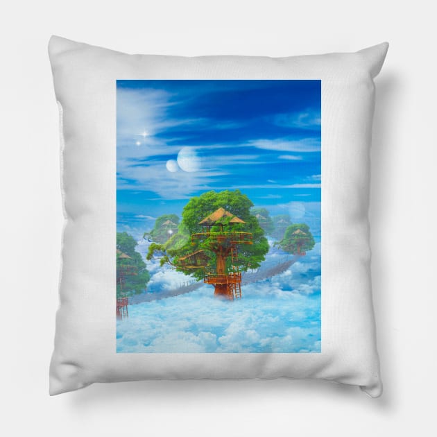 Treehouse Village Pillow by Shaheen01