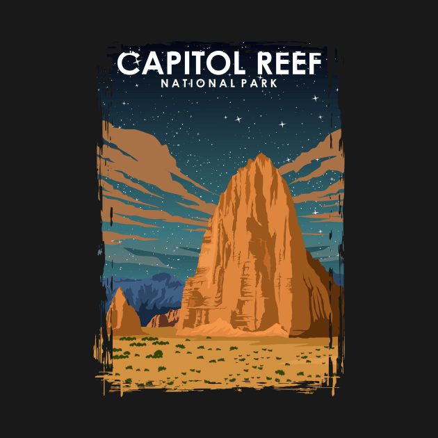 Capitol Reef National Park at Night Vintage Minimal Travel Poster by jornvanhezik