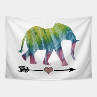 Elephant Love, Tie-Dye Elephant with Heart Arrow Design Tapestry